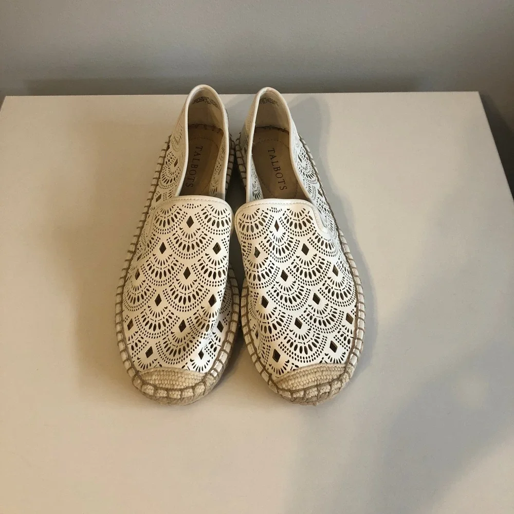 Talbots Womens Izzy Espadrille Eyelet Loafer Size 7.5 White Vacation‎ Summer